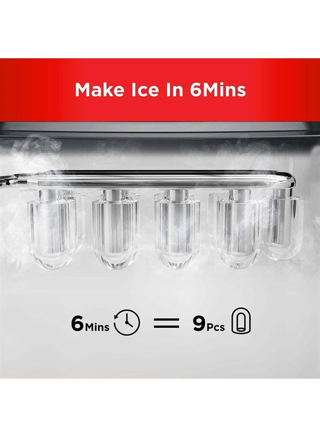 Silonn Ice Makers Countertop, 26lbs in 24Hrs, 9 Cubes Ready in 6 Mins, Self-Cleaning Ice Machine with Ice Scoop and Basket, 2 Sizes of Bullet Ice for Office Bar Party, Red - Image 2