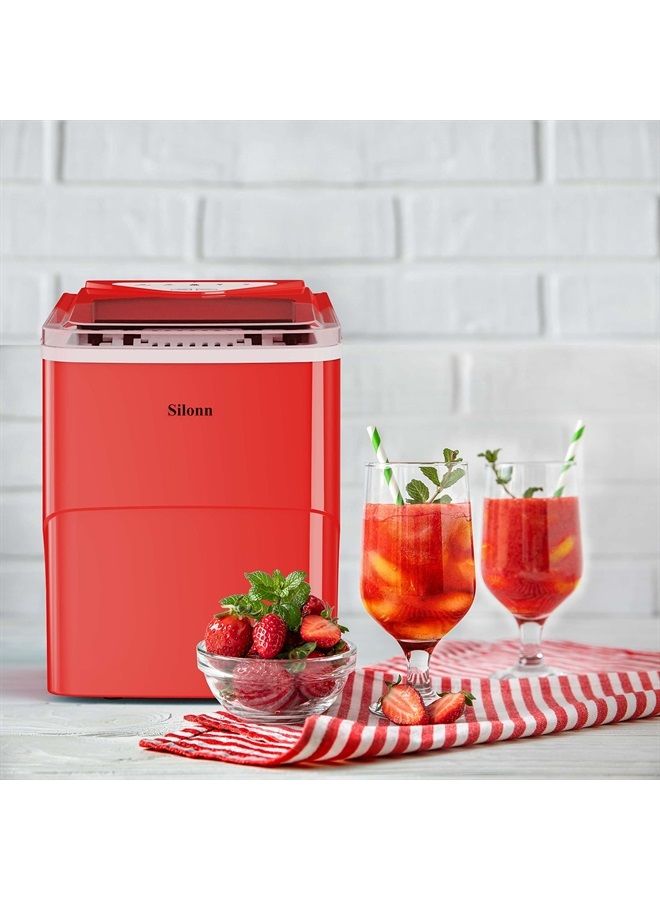 Silonn Ice Makers Countertop, 26lbs in 24Hrs, 9 Cubes Ready in 6 Mins, Self-Cleaning Ice Machine with Ice Scoop and Basket, 2 Sizes of Bullet Ice for Office Bar Party, Red - Image 3
