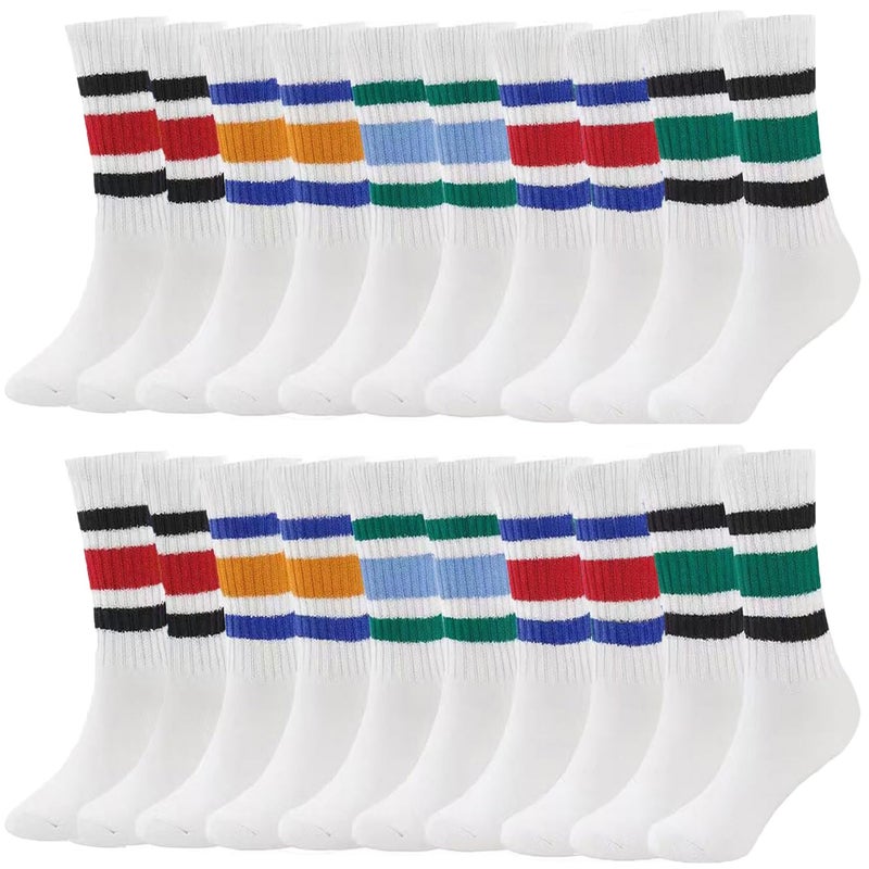 LUCKIEY Striped Crew Socks 10/20 Pairs Seamless Toe for Men and Women, Light Cream Color, Casual Comfort retro striped socks - Image 1
