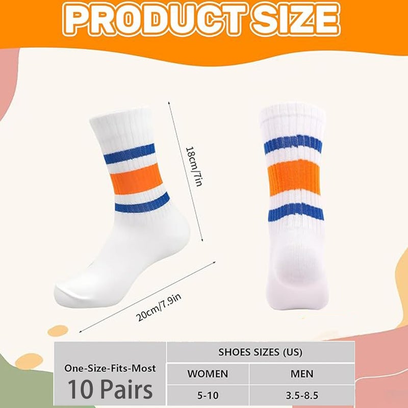 LUCKIEY Striped Crew Socks 10/20 Pairs Seamless Toe for Men and Women, Light Cream Color, Casual Comfort retro striped socks - Image 2