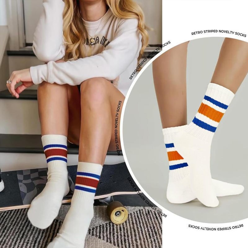 LUCKIEY Striped Crew Socks 10/20 Pairs Seamless Toe for Men and Women, Light Cream Color, Casual Comfort retro striped socks - Image 4