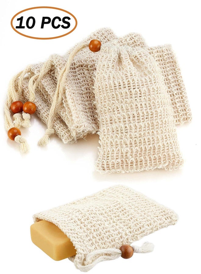10Pcs Sisal Fiber Soap Bag Exfoliating Soap Pouch with Drawstring for Exfoliating Shower Scrubber - Image 1