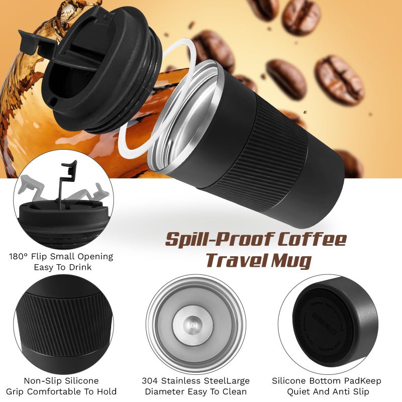 SPLMIFA Vacuum-Insulated Stainless Steel Travel Coffee Mug, Leak-Proof Reusable Coffee Cup with Lid - Keep Hot & Cold Drinks for Hours, Durable Insulated Tumbler for Men & Women(3rd-Black, 17OZ) - Image 3