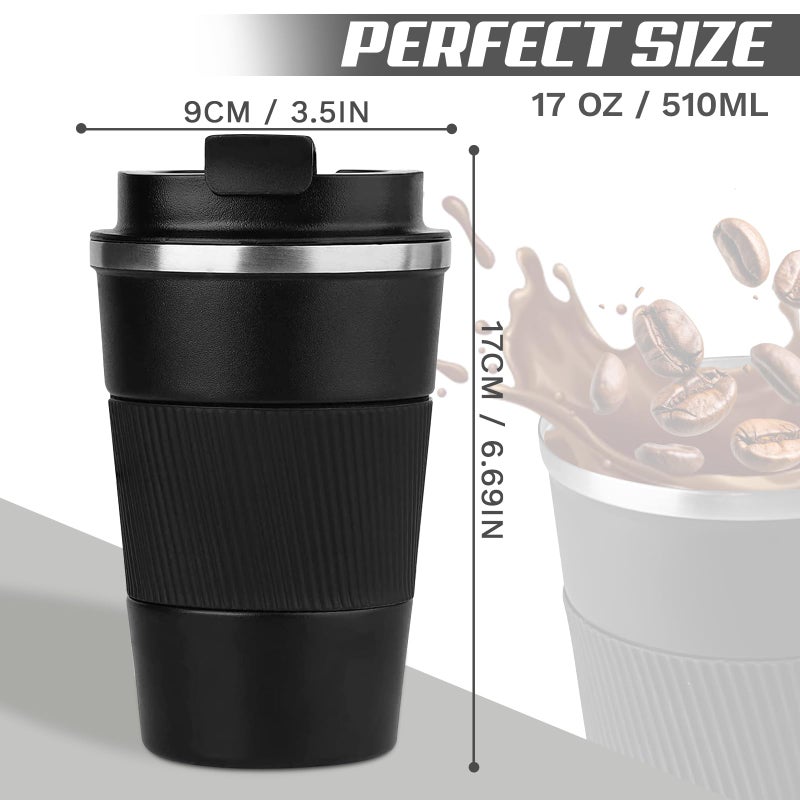 SPLMIFA Vacuum-Insulated Stainless Steel Travel Coffee Mug, Leak-Proof Reusable Coffee Cup with Lid - Keep Hot & Cold Drinks for Hours, Durable Insulated Tumbler for Men & Women(3rd-Black, 17OZ) - Image 4