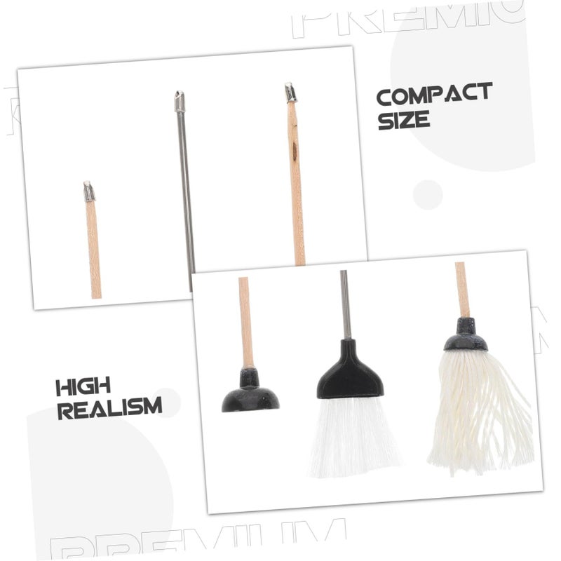 Miniature Cleaning Kit Set With Mop Broom And Toilet Plunger For Dollhouse Bathroom Decor - Image 4