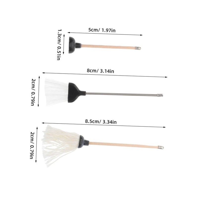 Miniature Cleaning Kit Set With Mop Broom And Toilet Plunger For Dollhouse Bathroom Decor - Image 3