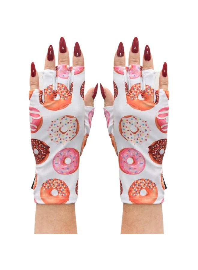 ManiGlovz The Original UPF 50+ UV Light Protective Nail Gloves for Women, with Aloe Vera, Polyester and Lycra Materials, in Doughnot Print - Image 1