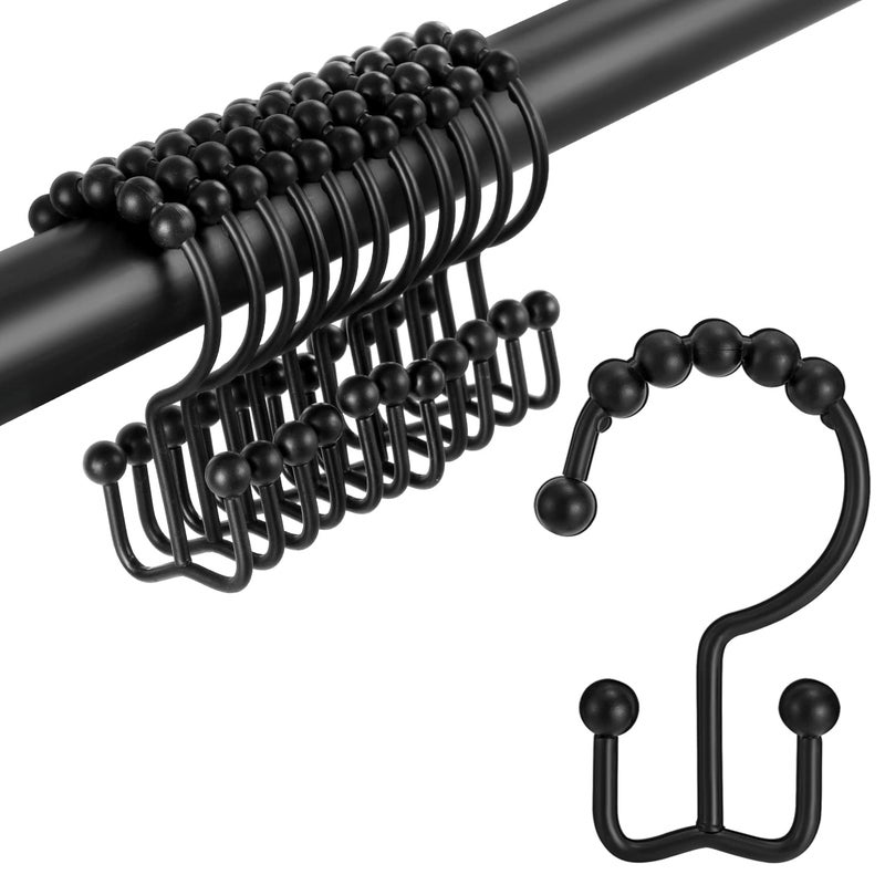 TENOVEL Shower Curtain Hooks Rings, TENOVEL Double Sided Shower Hooks Rust Proof for Bathroom Shower Rods Curtain, Durable Stainless Steel Bathroom Shower Curtain Hangers, Matte Black, Set of 12 - Image 1