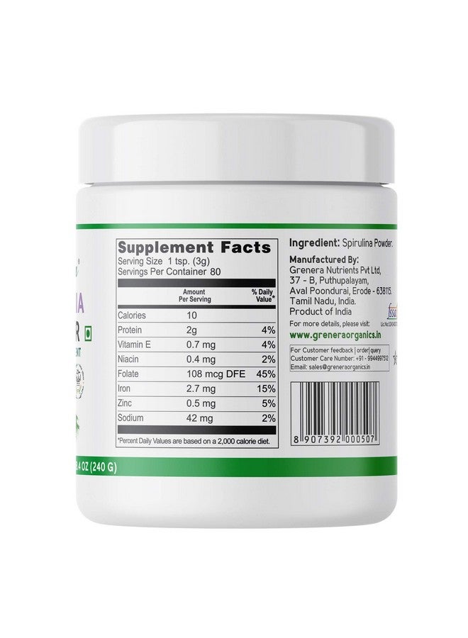 Grenera Spirulina Powder 240 gram, Naturally grown, Vegan, Rich in Protein - Image 2