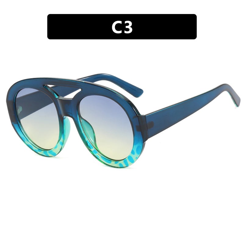 Generic Oversized Toad-Frame Sunglasses Fashion Dual-Beam Women Blue pattern, blue and yellow 