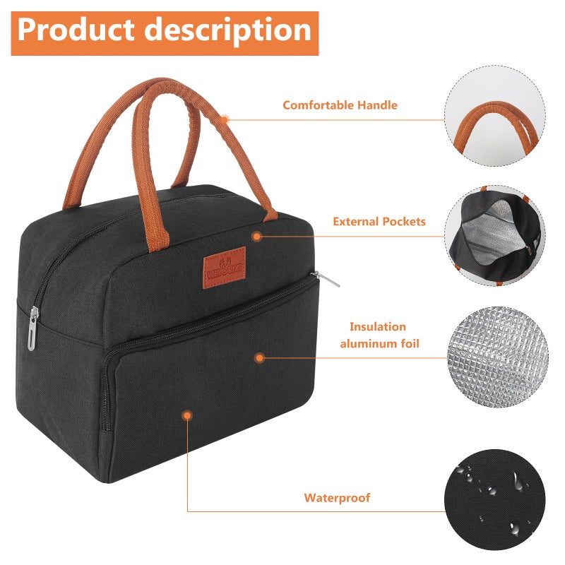 CCidea Lunch Bag for Women/Men, Insulated Lunch Box Bag for Women Adult Men, Small Leakproof Lunch Tote Bag, Reusable Lunch Cooler bag Container for Work/Office/Picnic/Travel -Black - Image 3