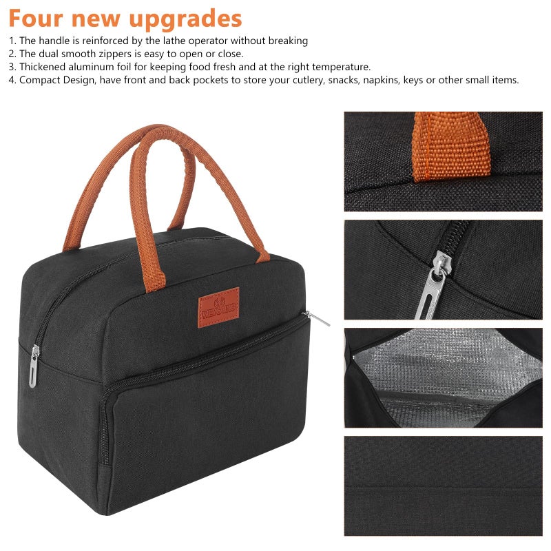 CCidea Lunch Bag for Women/Men, Insulated Lunch Box Bag for Women Adult Men, Small Leakproof Lunch Tote Bag, Reusable Lunch Cooler bag Container for Work/Office/Picnic/Travel -Black - Image 4