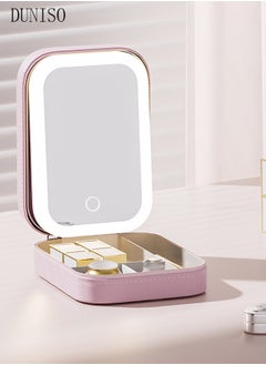 DUNISO Travel Makeup Bag with LED Mirror, USB Rechargeable LED Mirror Cosmetic Makeup Bag,Travel Makeup Case with Led Mirror, Portable Makeup Box with Mirror and Light(Pink)  - Image 1