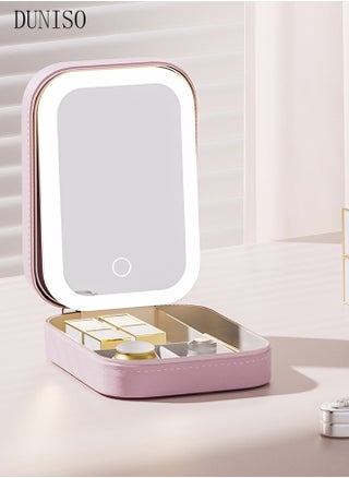 حقيبة مكياج للسفر مع مرآة LED، حقيبة مكياج تجميلية بمرآة LED قابلة لإعادة الشحن عبر USB، حقيبة مكياج للسفر مع مرآة LED، صندوق مكياج محمول مع مرآة وضوء (وردي) - pzsku/Z4074E5F54BF84186B264Z/45/1741337122/5d79fd77-5502-4224-9e1d-2aa64de726bc