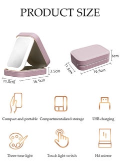 DUNISO Travel Makeup Bag with LED Mirror, USB Rechargeable LED Mirror Cosmetic Makeup Bag,Travel Makeup Case with Led Mirror, Portable Makeup Box with Mirror and Light(Pink)  - Image 3