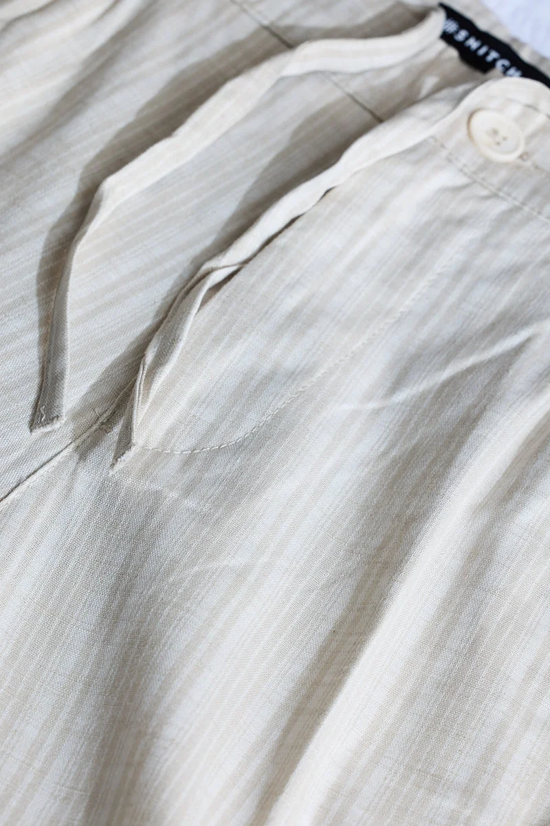 سنيتش Beige Striped Regular Fit Casual Trousers