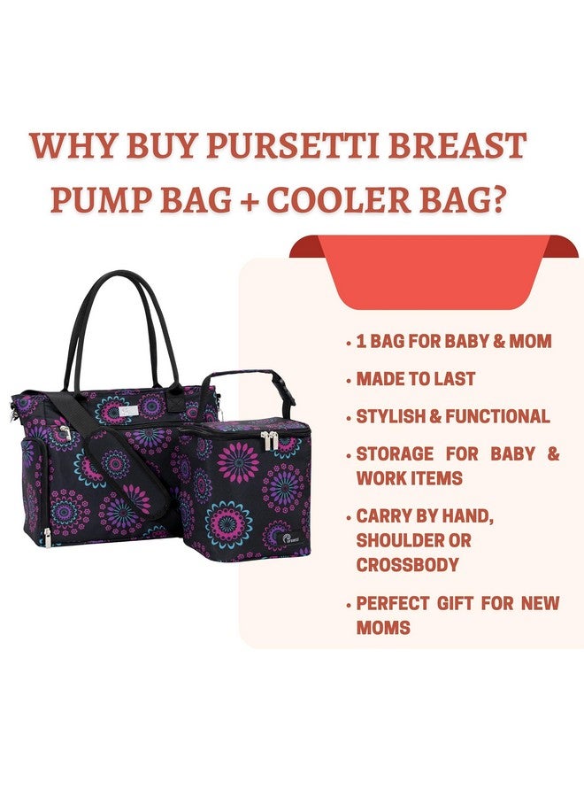 Pursetti Pursetti Breast Pump Bag w/Cooler & 15” Laptop Sleeve as a Work Tote -Fits Common Breast Pumps Like Spectra S1, S2, Melela (Purple Circle) - Image 1