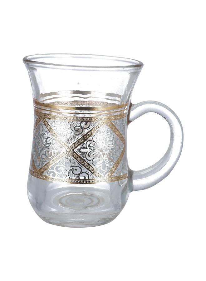 السيف  طقم ابريق شاي منقوش باللونين الذهبي والفضي مكون من 6 قطع شفاف - Image 2