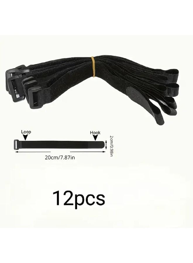 12pcs 7 87inch Reusable Hook And Loop Straps With Buckles Self Locking Nylon For Home Organization - Image 1