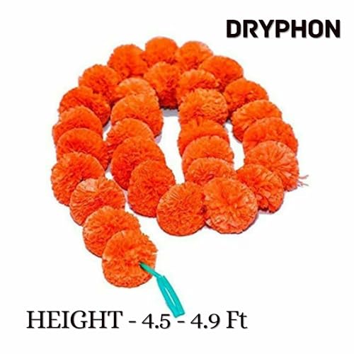 DRYPHON Artificial Flowers for Decoration, Marigold Garlands Decoration Home Decor Items, Diwali Decoration Items for Home Decor, Pooja Room Decoration Items, Ganpati Decoration (Orange, Pack of 5) - Image 2