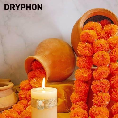DRYPHON Artificial Flowers for Decoration, Marigold Garlands Decoration Home Decor Items, Diwali Decoration Items for Home Decor, Pooja Room Decoration Items, Ganpati Decoration (Orange, Pack of 5) - Image 4