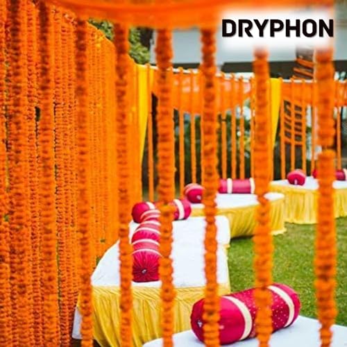 DRYPHON Artificial Flowers for Decoration, Marigold Garlands Decoration Home Decor Items, Diwali Decoration Items for Home Decor, Pooja Room Decoration Items, Ganpati Decoration (Orange, Pack of 5) - Image 3