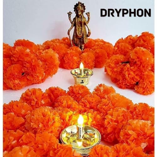 DRYPHON Artificial Flowers for Decoration, Marigold Garlands Decoration Home Decor Items, Diwali Decoration Items for Home Decor, Pooja Room Decoration Items, Ganpati Decoration (Orange, Pack of 5) - Image 5