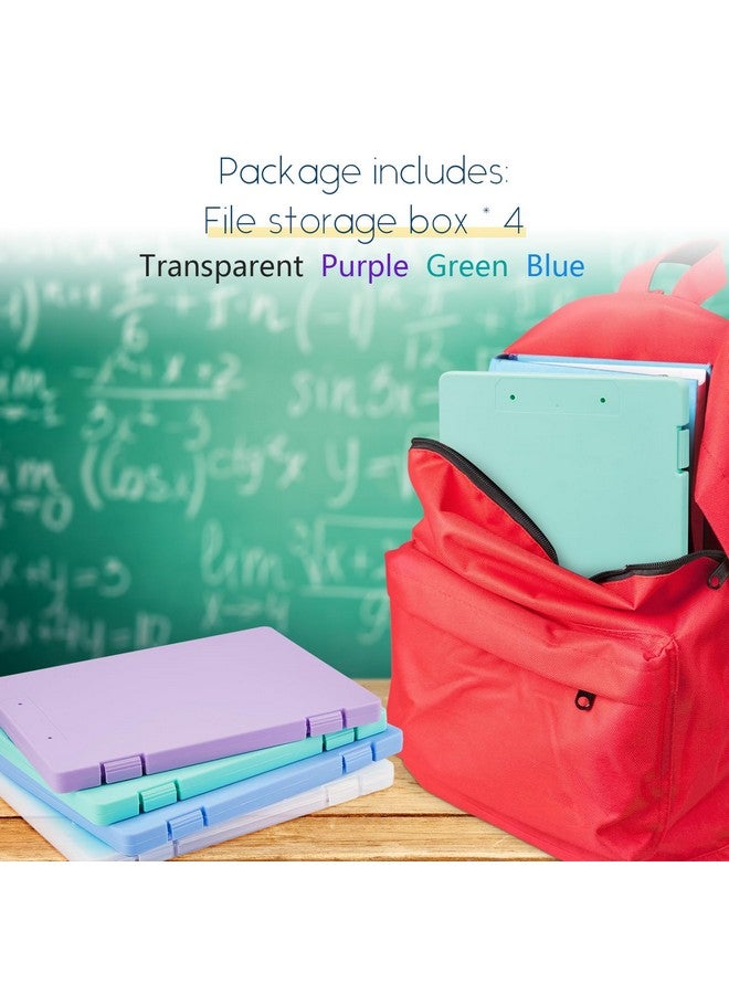 زانماي 4 قطع من صناديق الملفات البلاستيكية مقاس A4، علبة تخزين ورق القصاصات مقاس 8.5 بوصة × 11 بوصة، صناديق ملفات تخزين محمولة، منظم ورقي، حافظة مستندات المكتب، حاويات تخزين المجلات - Image 4