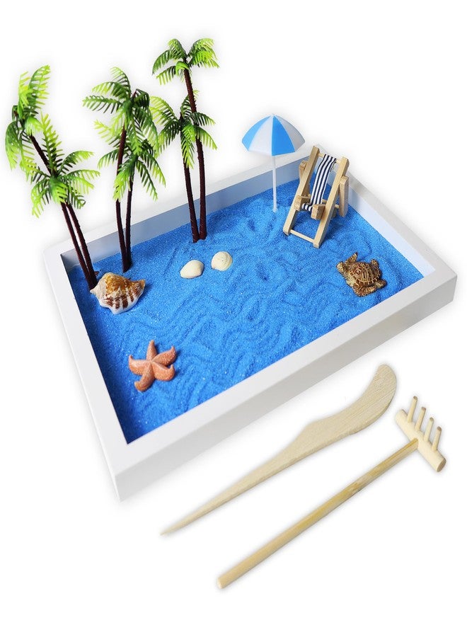 Timani Zen Garden for Desk - Zen Garden Sand Kit, Artificial Palm Tree, Rakes & Accessories - Meditation Decor Office Home Desktop Relaxation Sandbox Decor. 11"x8" Inches Wooden Rectangular Tray - Image 1