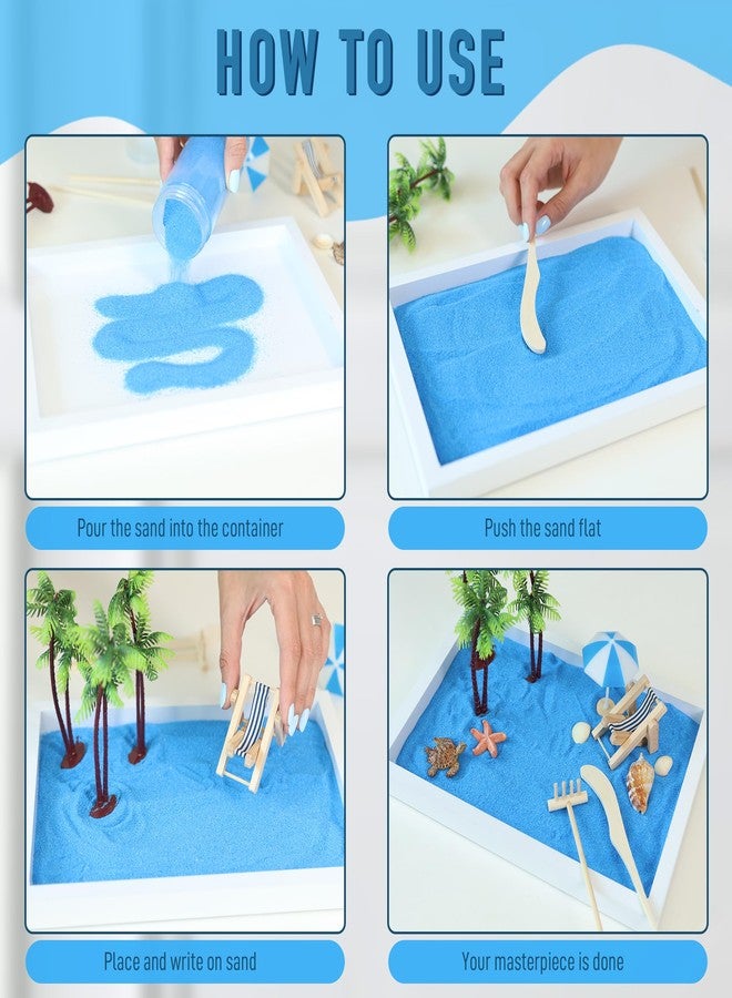 Timani Zen Garden for Desk - Zen Garden Sand Kit, Artificial Palm Tree, Rakes & Accessories - Meditation Decor Office Home Desktop Relaxation Sandbox Decor. 11"x8" Inches Wooden Rectangular Tray - Image 4