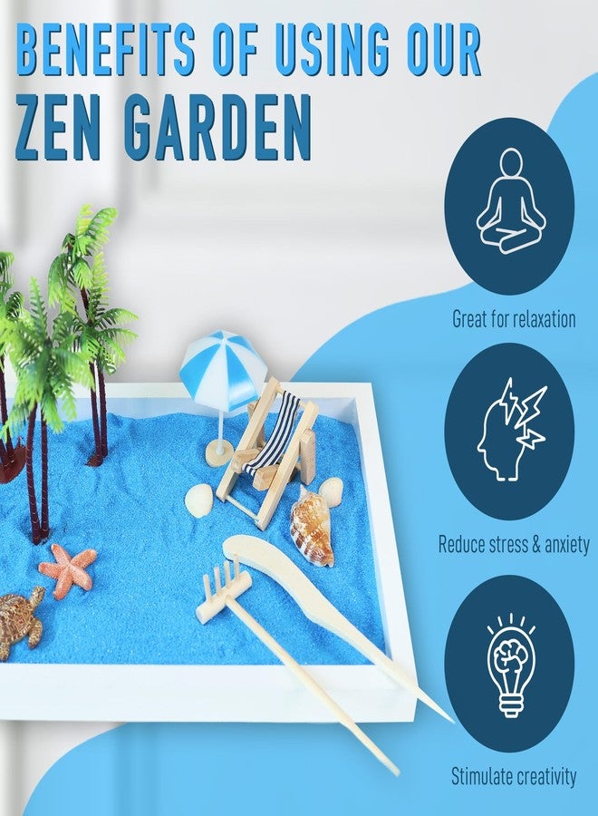 Timani Zen Garden for Desk - Zen Garden Sand Kit, Artificial Palm Tree, Rakes & Accessories - Meditation Decor Office Home Desktop Relaxation Sandbox Decor. 11"x8" Inches Wooden Rectangular Tray - Image 3