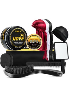 Goiple Wave Pomade for Men Strong Hold Easy Wash 360 Wave Training Hair Cream Waves Grease for Men Promotes Layered Waves Moisture Control and Silky Shine Wave Kit Curved Medium Waves Brush Silky Durag 