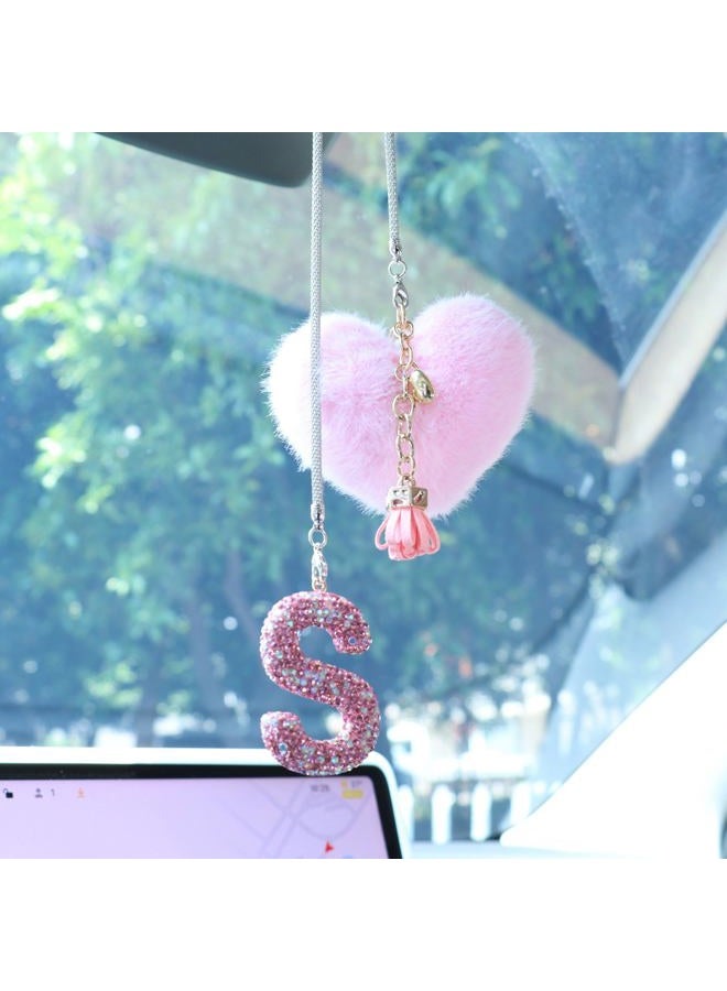 MOTOFITOOL Bling Car Letter Charm, Rear View Mirror Ornament, Cute Hanging Crystal Pendant, Lucky Diamond Rhinestone, Women Auto Decor, Car Mirror Hanging Accessories(S, Pink Tassel Heart) - Image 3