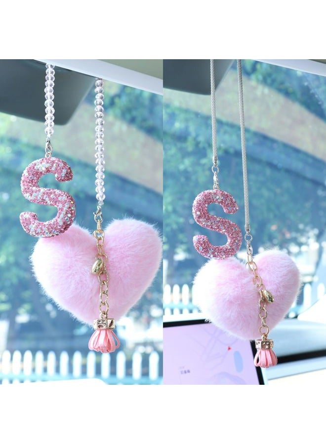 MOTOFITOOL Bling Car Letter Charm, Rear View Mirror Ornament, Cute Hanging Crystal Pendant, Lucky Diamond Rhinestone, Women Auto Decor, Car Mirror Hanging Accessories(S, Pink Tassel Heart) - Image 5