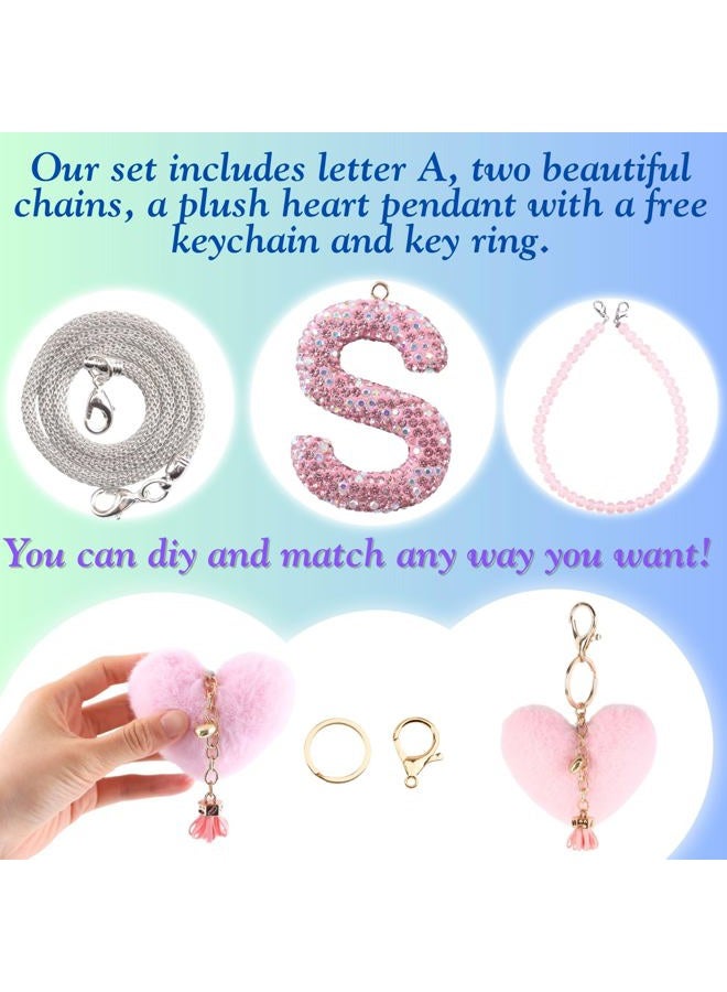 MOTOFITOOL Bling Car Letter Charm, Rear View Mirror Ornament, Cute Hanging Crystal Pendant, Lucky Diamond Rhinestone, Women Auto Decor, Car Mirror Hanging Accessories(S, Pink Tassel Heart) - Image 2