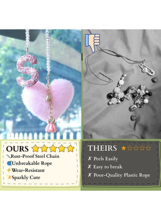 MOTOFITOOL Bling Car Letter Charm, Rear View Mirror Ornament, Cute Hanging Crystal Pendant, Lucky Diamond Rhinestone, Women Auto Decor, Car Mirror Hanging Accessories(S, Pink Tassel Heart) - Image 4