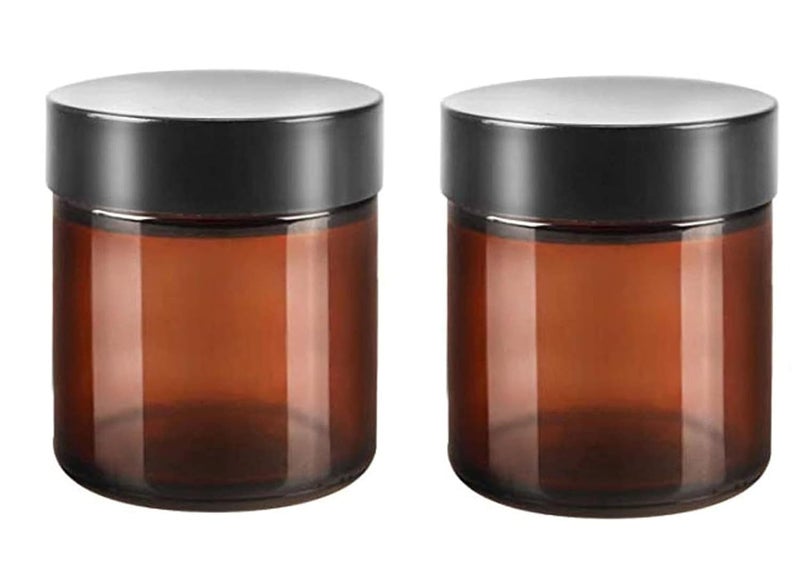 2PCS 120ML 4 oz Large Capacity Empty Refillable Brown Glass Face Cream Storage Packing Jar Pot Bottle With Black Cap For Cosmetic Make Up Sample Lip Balm Lotion Food Container