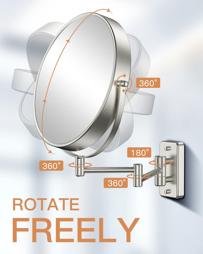 Benbilry 9"" Large Size Wall Mounted Makeup Vanity Mirror  1X/10X Magnifying Double Sided Shaving Mirror For Bathroom  360 Swivel Extendable Arm  Nickel Finish - Image 5
