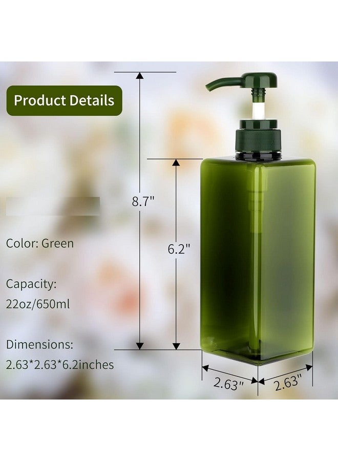 Pump Bottle Dispenser 22oz/650ml 1 Pack Refillable Square Plastic Lotion Dispenser Empty Lotion Pump Bottle for Essential Oil Lotion, Shampoo, Bathroom Travel. (Green) - Image 2