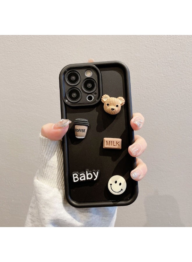 NIBEMINENT Coffee Bear Protective TPU Case Cover For iPhone 15 Plus, Black