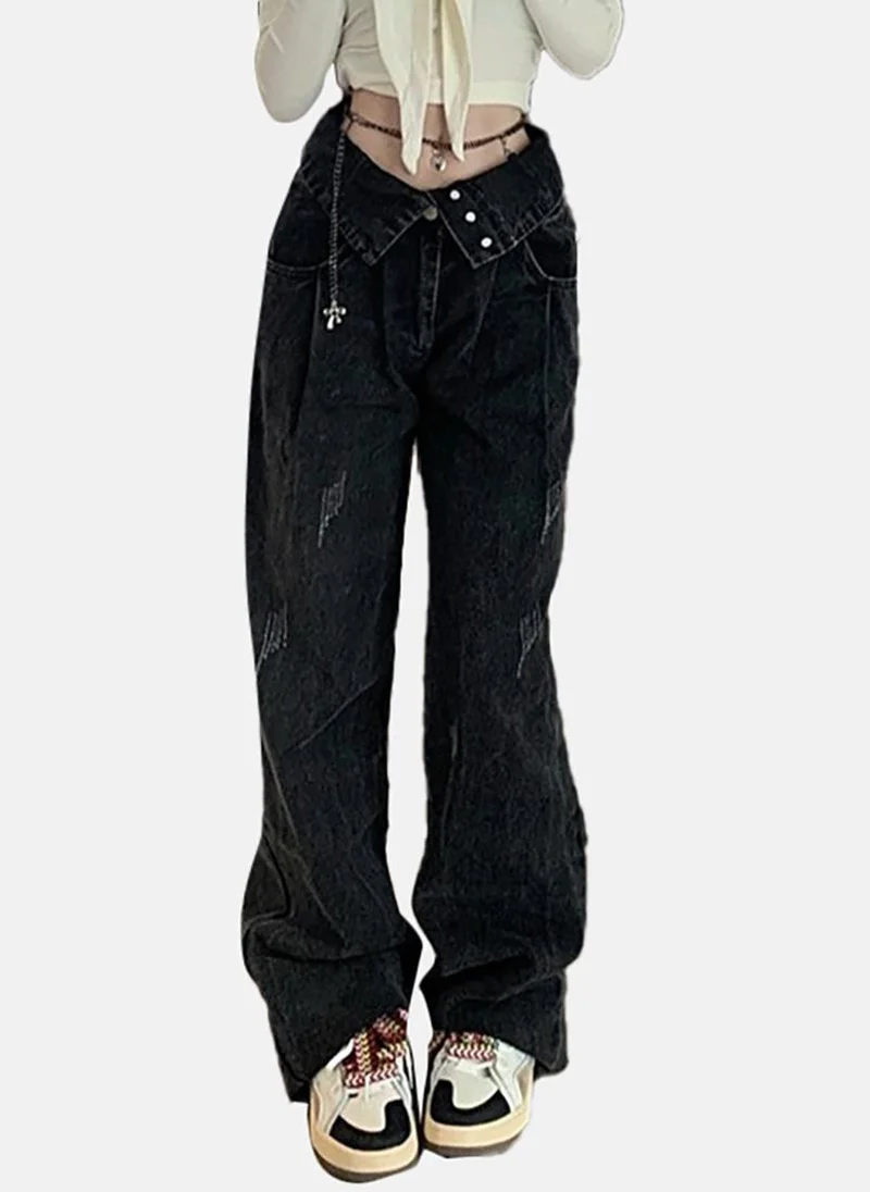 يونيكي Black Solid High Rise Relaxed Fit Jeans