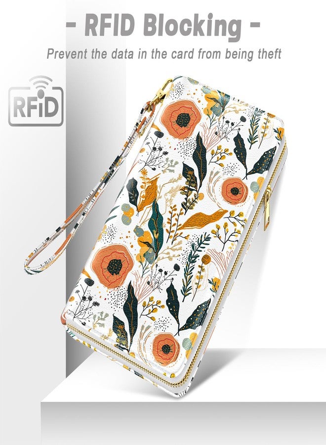 Aiawoxc Womens Wallet, RFID Wristlet Wallet for Women, Cute Ladies Clutch Purses, Large Leather Card Holder Wallets Travel Wallets with Zipper & Phone Holder(Wildflowers) - Image 5