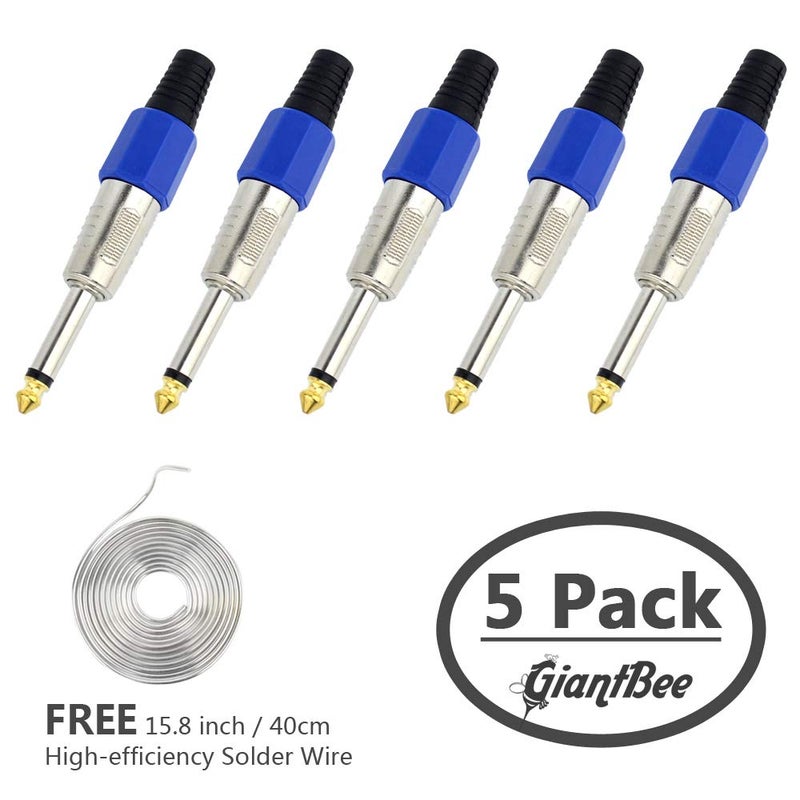 GiantBee 1/4" Audio Plugs 6.35 mm Plug TS 1/4 inch Solder Type Mono Plug Light Straight Design Connector for DJ Mixer Speaker Guitar Cables Phono Patch Cable Microphone Cables Durable ABS Material (5 Pack) - Image 2
