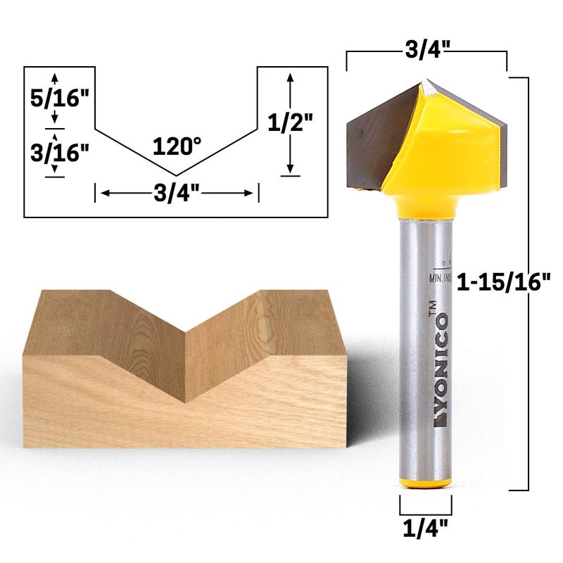 Yonico V Groove Router Bit 120 Degree X 3/4-Inch Diameter 1/4-Inch Shank 14997q - Image 2