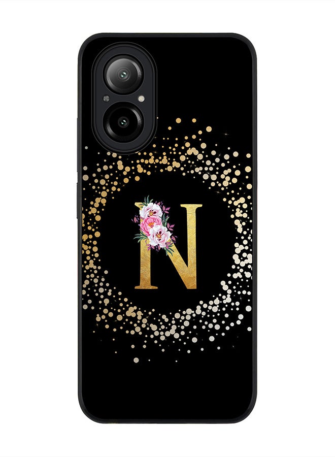 Stylizedd Rugged Black Edge Case for Realme C67 4G, Slim fit Case Thin Cover -  Custom Monogram Initial Letter Floral Pattern Alphabet - N ( Black ) - Image 1