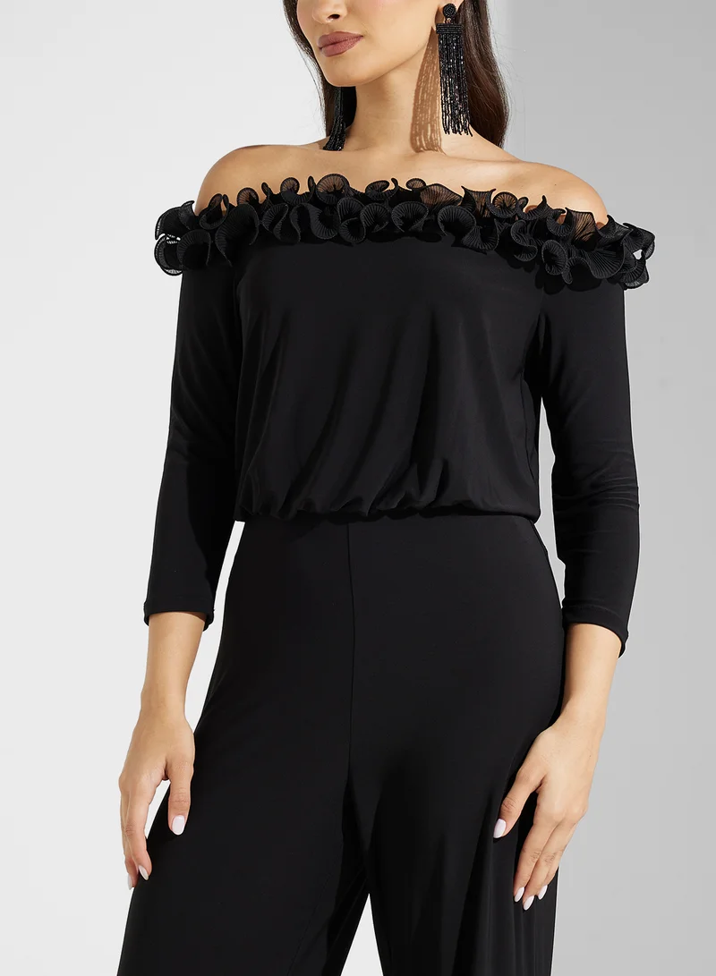 Adrianna Papell Off Shoulder Ruffled Jumpsuit