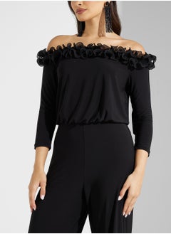 Adrianna Papell Off Shoulder Ruffled Jumpsuit  - Image 3