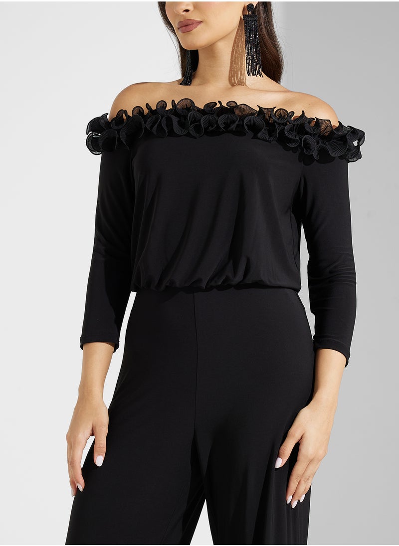 Adrianna Papell Off Shoulder Ruffled Jumpsuit  - Image 3