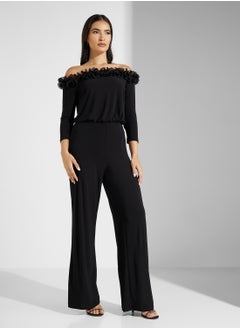 Adrianna Papell Off Shoulder Ruffled Jumpsuit  - Image 4