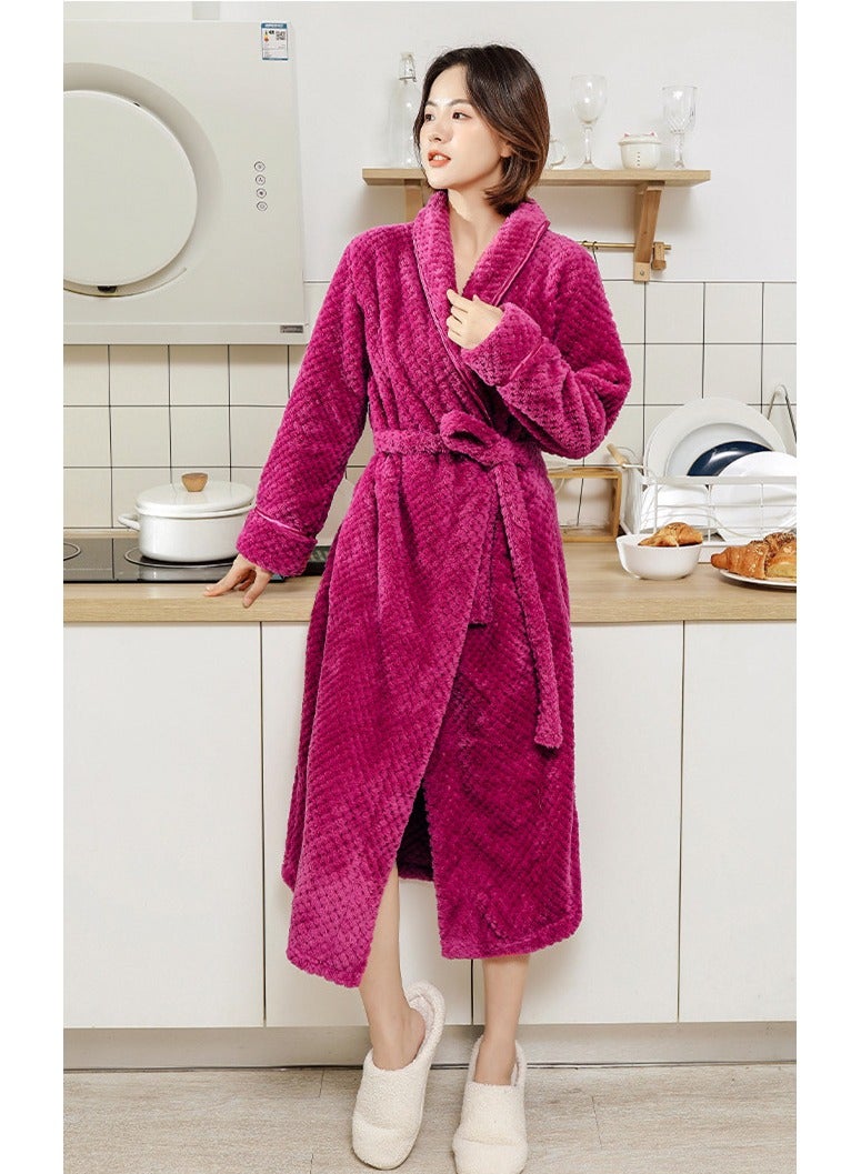 Loquat Womens Winter Long Thick Lapel Nightgown Coral Fleece Bathrobe Pajamas With Belt Rose Pink - Image 1